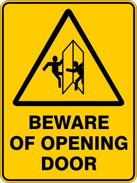 WARNING BEWARE OF OPENING DOOR - SELF ADHESIVE STICKER / DECAL / SIGN | HEALTH & - Picture 6 of 7