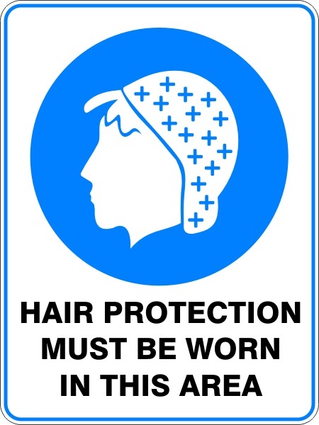HAIR PROTECTION MUST BE WORN IN THIS AREA - SELF ADHESIVE STICKER / DECAL / SIGN - Picture 2 of 7