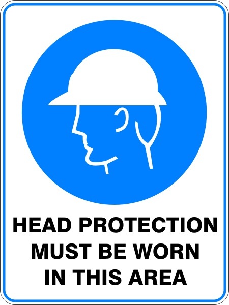 HEAD PROTECTION MUST BE WORN IN THIS AREA - SELF ADHESIVE STICKER / DECAL / SIGN - Picture 2 of 7