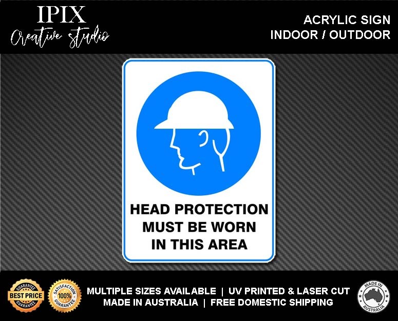HEAD PROTECTION MUST BE WORN IN THIS AREA - MANDATORY | ACRYLIC | SIGN | HEALTH - Picture 2 of 6