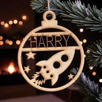 PERSONALISED ROCKET SHIP CHRISTMAS BAUBLE ORNAMENT | DECORATION | XMAS | CUSTOM | PLYWOOD | SEASON | #61-3