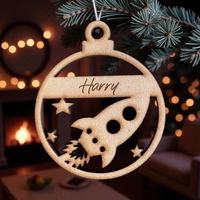 PERSONALISED ROCKET SHIP CHRISTMAS BAUBLE ORNAMENT | DECORATION | XMAS | CUSTOM | PLYWOOD | SEASON | #61-3