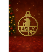 PERSONALISED UNICORN CHRISTMAS BAUBLE GOLD ORNAMENT | DECORATION | XMAS | CUSTOM | Acrylic | SEASON | #62-1