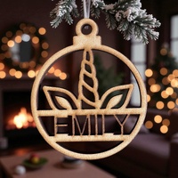 PERSONALISED UNICORN CHRISTMAS BAUBLE ORNAMENT | DECORATION | XMAS | CUSTOM | PLYWOOD | SEASON | #62-3