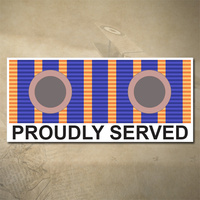 NATIONAL MEDAL DECAL - PROUDLY SERVED | TWO ROSETTES | 35YRS | 150MM X 65MM | AUSSIE | PRIDE | MILITARY