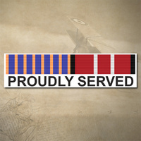 NATIONAL MEDAL DECAL - PROUDLY SERVED | TWO ROSETTES | 35YRS | 150MM X 65MM | AUSSIE | PRIDE | MILITARY