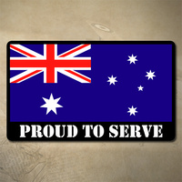 AUSTRALIAN FLAG DECAL / STICKER | PROUD TO SERVE | 120MM X 70MM DIAMETER | MILITARY