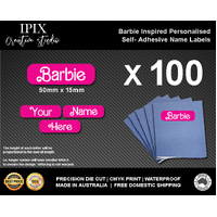 100 x Barbie Inspired Kids School Stationary Name Labels | 50mm x 15mm | Book | Personalised | Sticker | Decal