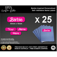 25 x Barbie Inspired Kids School Stationary Name Labels | 50mm x 15mm | Book | Personalised | Sticker | Decal