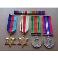 1939-45, AFRICA STAR, 1939-45 DEFENCE + WAR MEDALS WWII MEDAL SET + BONUS BAR
