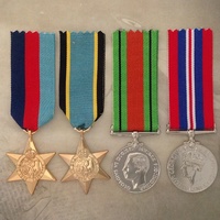 WWII MEDAL SET -1939-45 STAR, AIR CREW EUROPE STAR,  1939-45 DEFENCE + WAR MEDAL