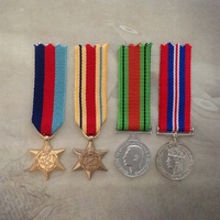 1939 - 45 STAR, AFRICA STAR, DEFENCE + 39-45 WAR MEDAL MEDAL SET | GOLD TONE
