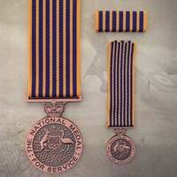 NATIONAL MEDAL + MINIATURE + RIBBON BAR | AUSTRALIA | SERVICE | SET | MOUNTING 