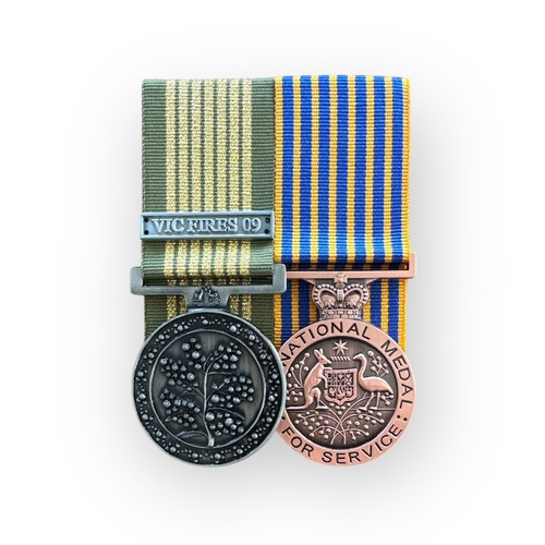 National Emergency Medal (Vic Fires) + National Medal Court Mounted - Full Size