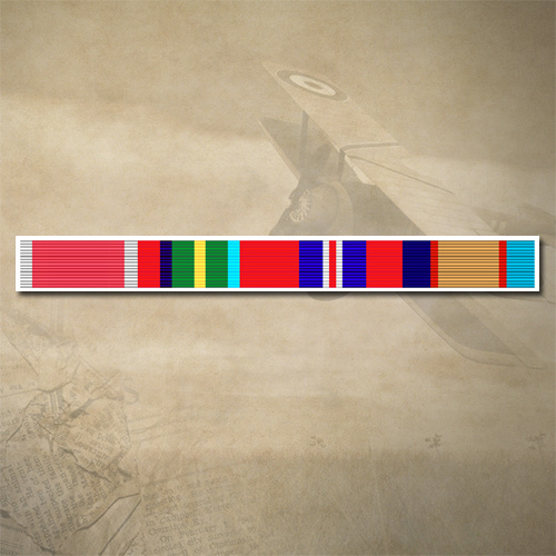 BEM, PACIFIC STAR, WAR MEDAL AND 39-45 ASM RIBBON BAR DECAL STICKER [Size: 260mm x 24mm (White Border)]