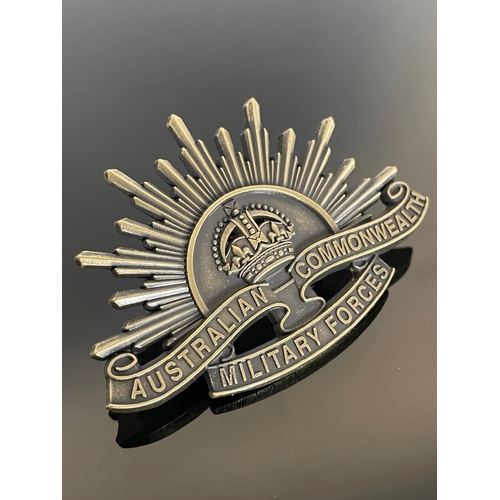 Rising Sun Cap Badge (3rd Design 1904 - 1949) -  WWII - Antique Brass Tone | Army | Military | Commonwealth | Forces | World War II