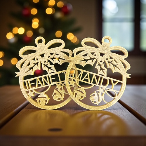 PERSONALISED GLITTER GOLD CHRISTMAS BAUBLE ORNAMENT | DECORATION | XMAS | CUSTOM | Acrylic | SEASON | #1