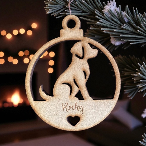 PERSONALISED DOG CHRISTMAS BAUBLE ORNAMENT | DECORATION | XMAS | CUSTOM | PLYWOOD | SEASON | #39-6