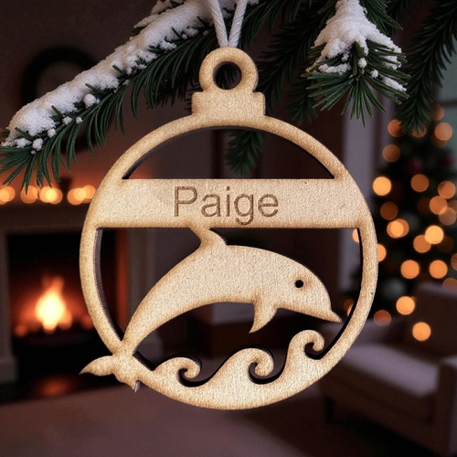 PERSONALISED DOLPHIN CHRISTMAS BAUBLE ORNAMENT | DECORATION | XMAS | CUSTOM | PLYWOOD | SEASON | #60-3