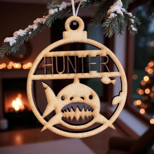 PERSONALISED SHARK CHRISTMAS BAUBLE ORNAMENT | DECORATION | XMAS | CUSTOM | PLYWOOD | SEASON | #60-4