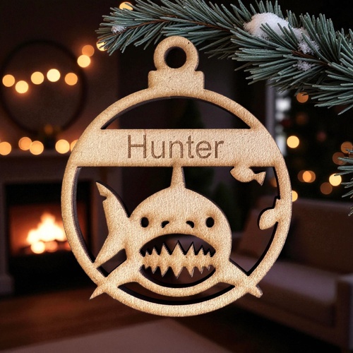 PERSONALISED SHARK CHRISTMAS BAUBLE ORNAMENT | DECORATION | XMAS | CUSTOM | PLYWOOD | SEASON | #60-4