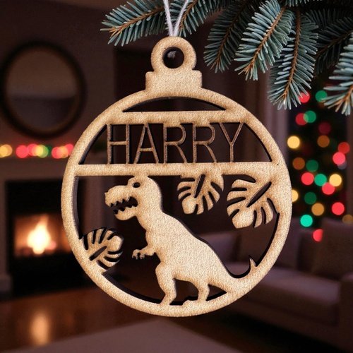 PERSONALISED DINOSAUR CHRISTMAS BAUBLE ORNAMENT | DECORATION | XMAS | CUSTOM | PLYWOOD | SEASON | #61-1