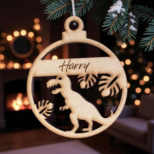 PERSONALISED DINOSAUR CHRISTMAS BAUBLE ORNAMENT | DECORATION | XMAS | CUSTOM | PLYWOOD | SEASON | #61-1