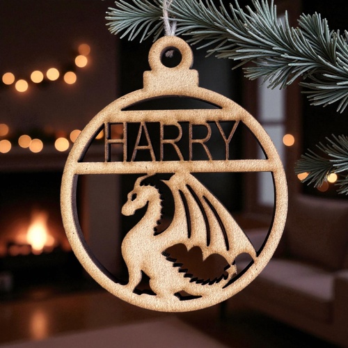 PERSONALISED DRAGON CHRISTMAS BAUBLE ORNAMENT | DECORATION | XMAS | CUSTOM | PLYWOOD | SEASON | #61-2