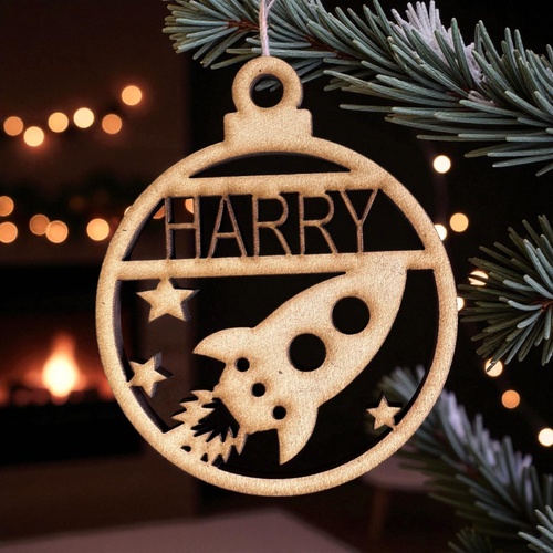 PERSONALISED ROCKET SHIP CHRISTMAS BAUBLE ORNAMENT | DECORATION | XMAS | CUSTOM | PLYWOOD | SEASON | #61-3