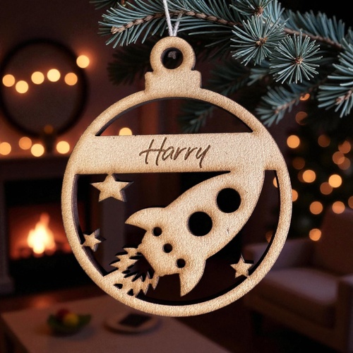 PERSONALISED ROCKET SHIP CHRISTMAS BAUBLE ORNAMENT | DECORATION | XMAS | CUSTOM | PLYWOOD | SEASON | #61-3
