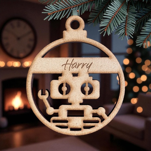 PERSONALISED ROBOT CHRISTMAS BAUBLE ORNAMENT | DECORATION | XMAS | CUSTOM | PLYWOOD | SEASON | #61-4