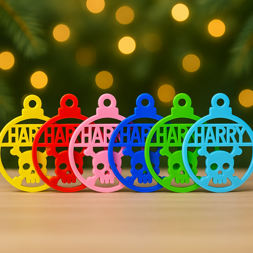 PERSONALISED SKULL CHRISTMAS BAUBLE ORNAMENT | DECORATION | XMAS | CUSTOM | Acrylic | SEASON | #61-5