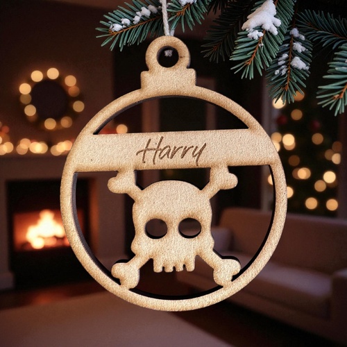 PERSONALISED SKULL CHRISTMAS BAUBLE ORNAMENT | DECORATION | XMAS | CUSTOM | PLYWOOD | SEASON | #61-5