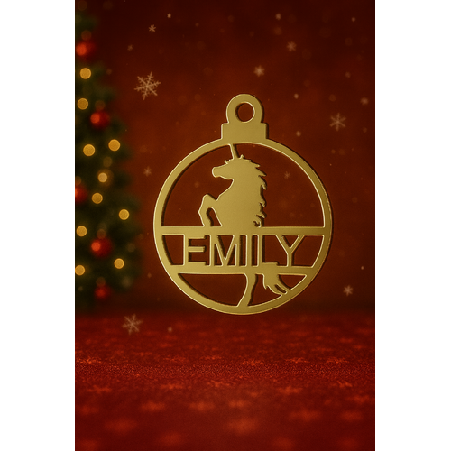 PERSONALISED UNICORN CHRISTMAS BAUBLE GOLD ORNAMENT | DECORATION | XMAS | CUSTOM | Acrylic | SEASON | #62-1