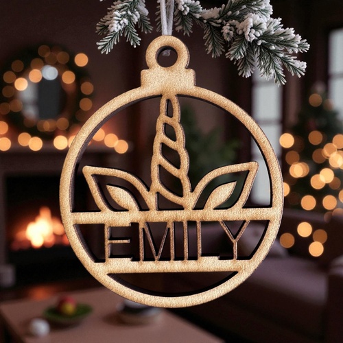 PERSONALISED UNICORN CHRISTMAS BAUBLE ORNAMENT | DECORATION | XMAS | CUSTOM | PLYWOOD | SEASON | #62-3