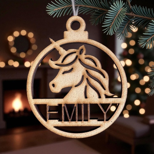 PERSONALISED UNICORN CHRISTMAS BAUBLE ORNAMENT | DECORATION | XMAS | CUSTOM | PLYWOOD | SEASON | #62-4