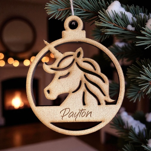 PERSONALISED UNICORN CHRISTMAS BAUBLE ORNAMENT | DECORATION | XMAS | CUSTOM | PLYWOOD | SEASON | #62-4