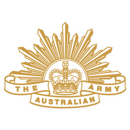 AUSTRALIAN ARMY RISING SUN BADGE 7TH PATTERN DECAL 100MM X 72MM | AUTHORISED | LINE VERSION - WHITE BACKGROUND |  STICKER | INDOOR / OUTDOOR