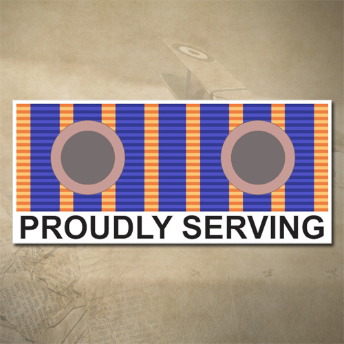 NATIONAL MEDAL DECAL - PROUDLY SERVING | TWO ROSETTES | 35YRS | 150MM X 65MM | AUSSIE | PRIDE | SERVICE