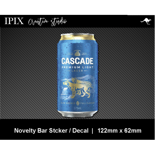 CASCADE BEER CAN DECAL | STICKER | BAR | NOVELTY | MAN CAVE | 122MM X 62MM