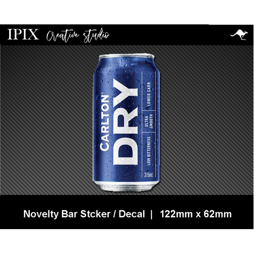 CARLTON DRY BEER CAN DECAL | STICKER | BAR | NOVELTY | MAN CAVE | 122MM X 62MM