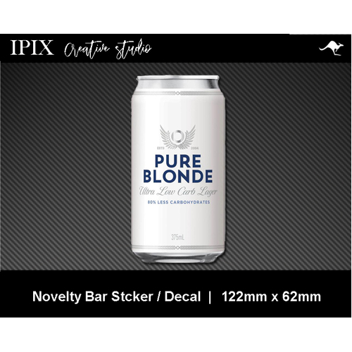 PURE BLONDE BEER CAN DECAL | STICKER | BAR | NOVELTY | MAN CAVE | 122MM X 62MM
