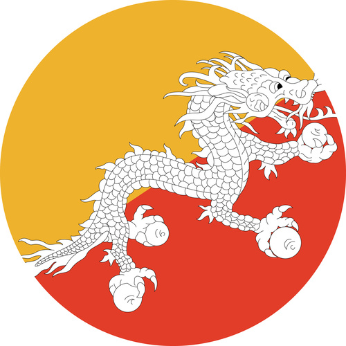 BHUTAN COUNTRY FLAG | STICKER | DECAL | MULTIPLE STYLES TO CHOOSE FROM [Size: Circle - 75mm Diameter]