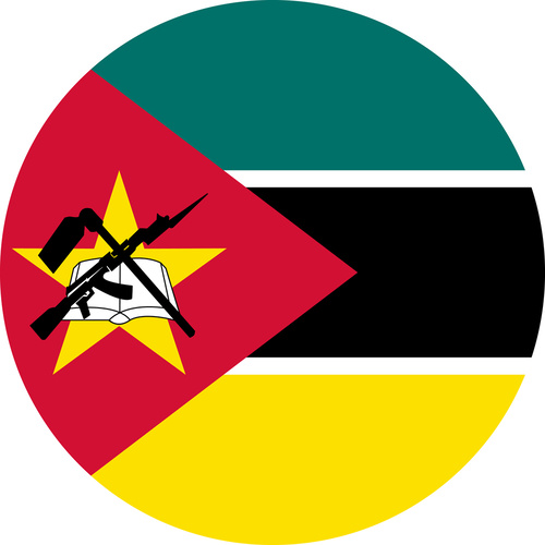 MOZAMBIQUE COUNTRY FLAG | STICKER | DECAL | MULTIPLE STYLES TO CHOOSE FROM [Size: Circle - 75mm Diameter]