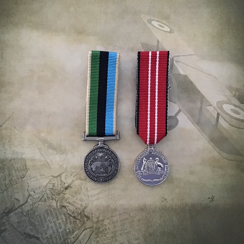 AUSTRALIA OPERATIONAL SERVICE + AUSTRALIAN DEFENCE MEDAL  | PAIR | MINIATURE | ARMY | WAR | REPLICA