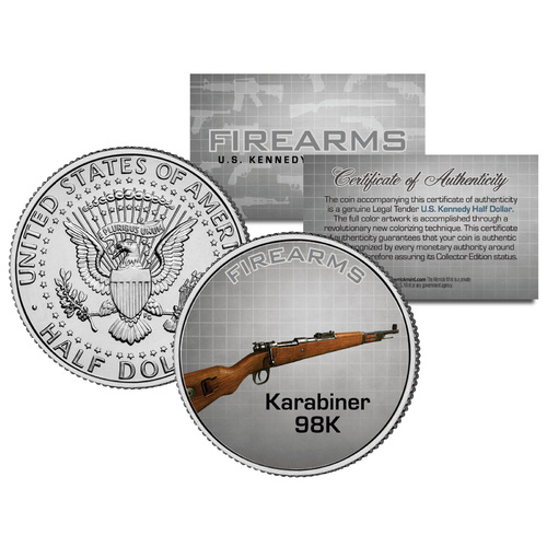 KARIBINER 98K Gun Firearm JFK Kennedy Half Dollar US Colorized Coin Kurz Rifle