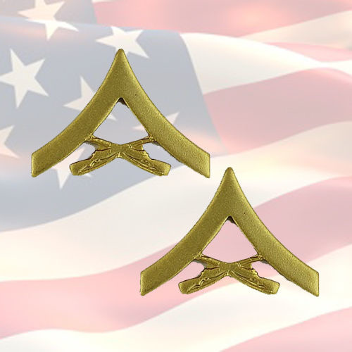U.S.M.C - LANCE CORPORAL CHEVRONS | PAIR | 22K GOLD PLATED | GENUINE ISSUE | E3