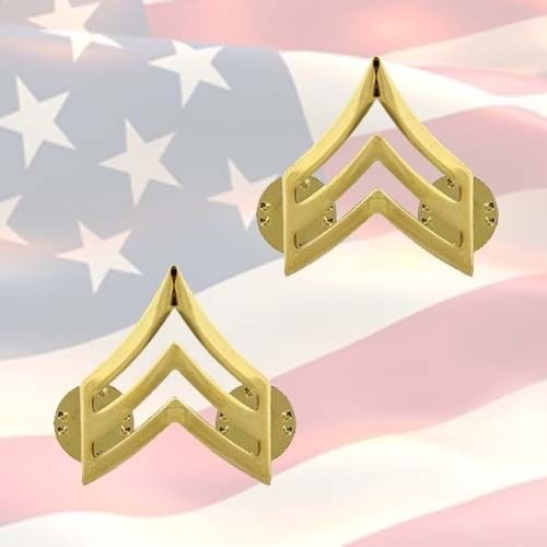 U.S. ARMY SERGEANT CHEVRONS | PAIR | 22K GOLD PLATED | GENUINE ISSUE 