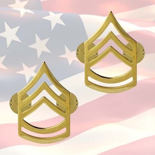 U.S. ARMY SERGEANT 1ST CLASS CHEVRONS | PAIR | 22K GOLD PLATED | GENUINE ISSUE 